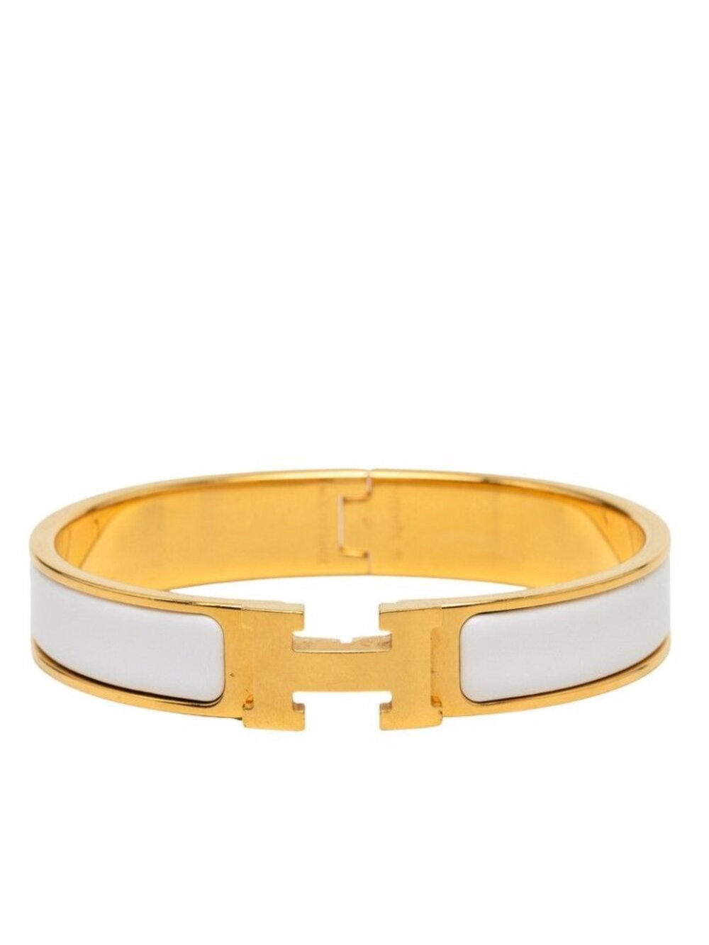 Hermes Clic H PM Bangle Gold White Plated Enamel Bracelet
